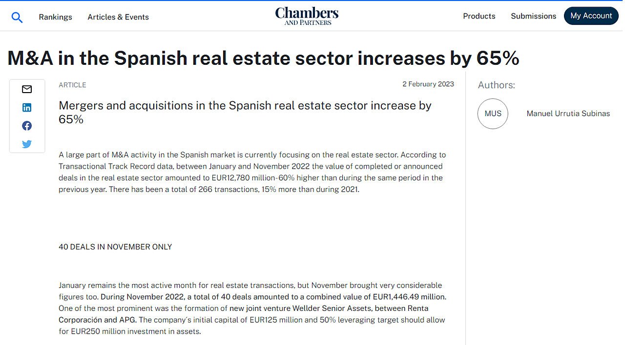 M&A in the Spanish real estate sector increases by 65%